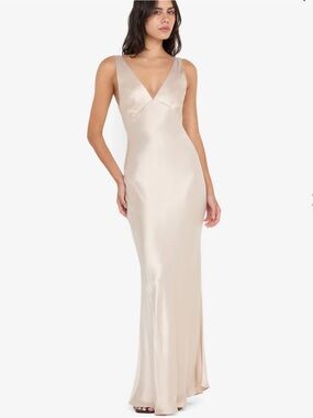 Bec & Bridge Sand Satin V-Neck Maxi Dress